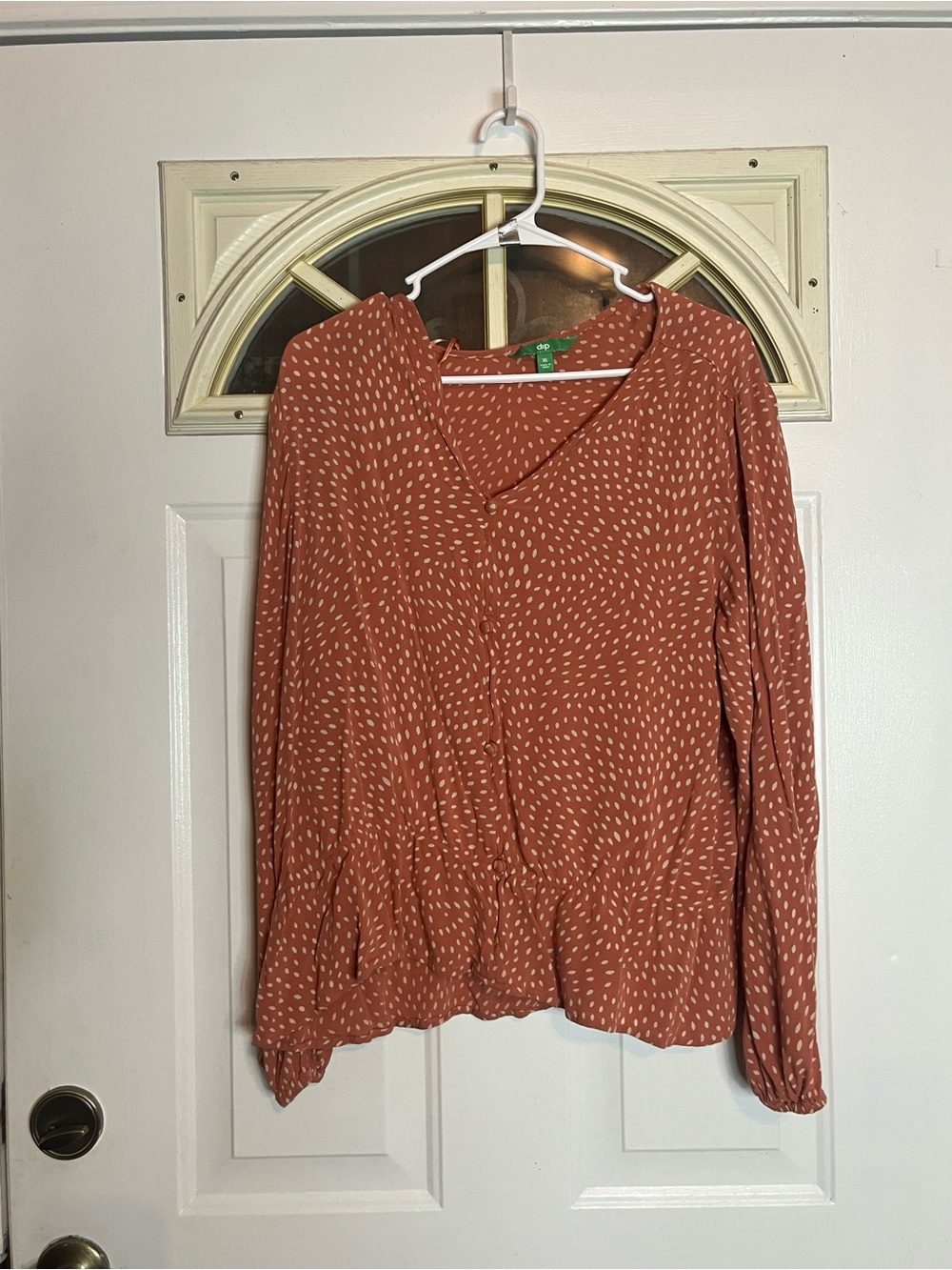 Woven Rust Dot Blouse - Women's Long Sleeve Top